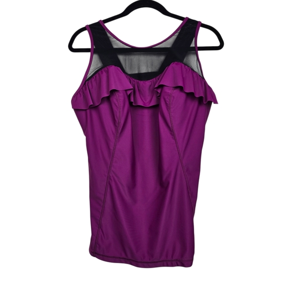 Livi Active Womens Magenta Ruffle Sheer Mesh Swimsuit Tankini Top Size 16 - Picture 2 of 4